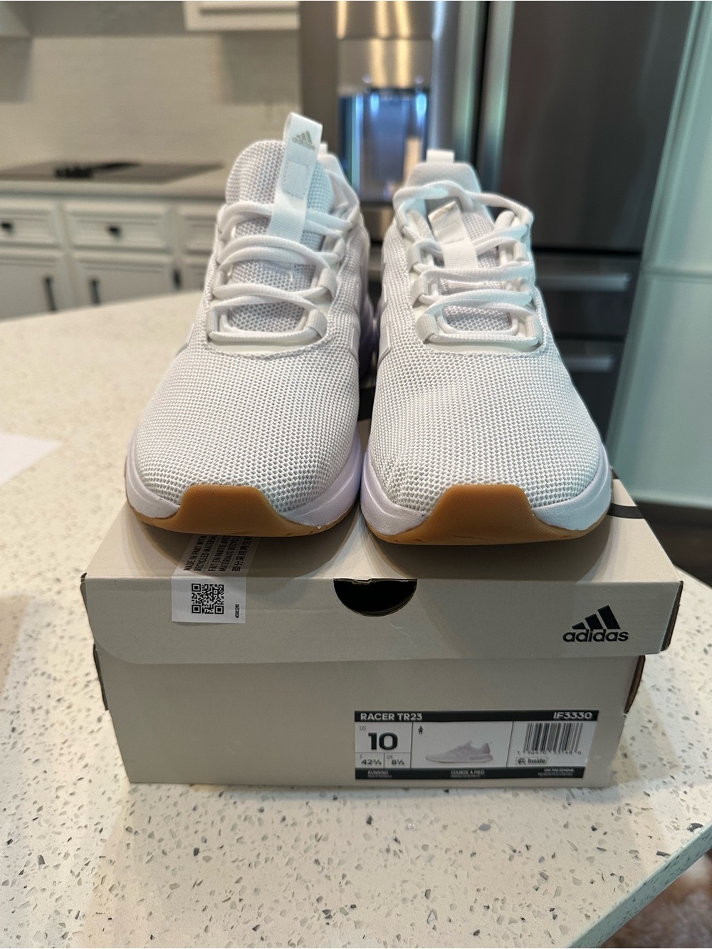 adidas Kids White Mesh Sneakers with Gum Toe